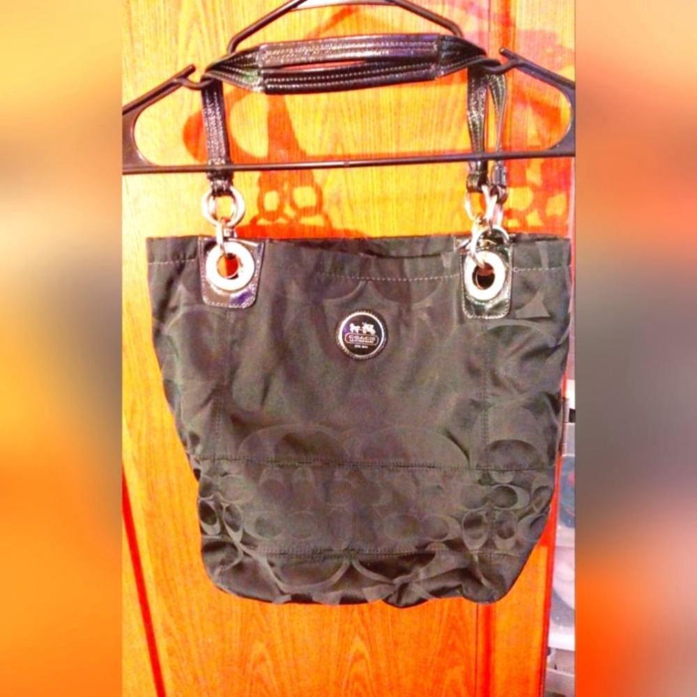 Coach Alex signature monogram canvas tote bag